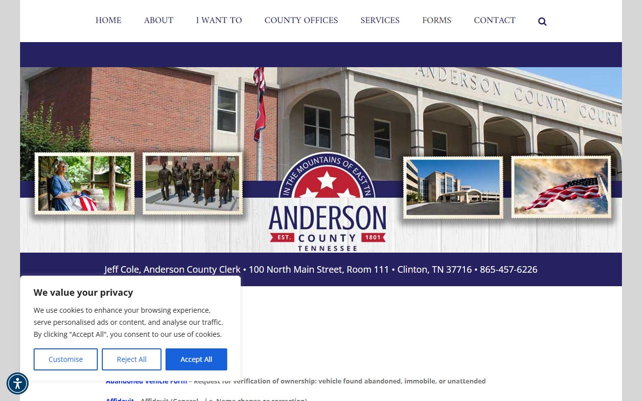 Anderson County Clerk forms page for court filings and bankruptcy-related documents