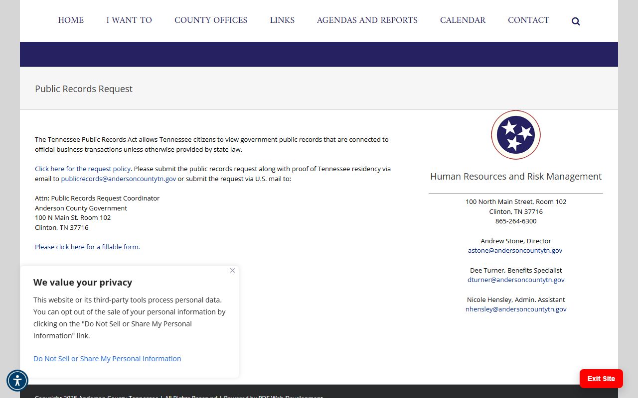 Anderson County public records request portal for bankruptcy records