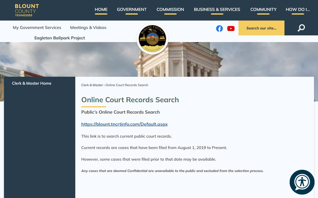 Blount County online court records search portal for state court case information
