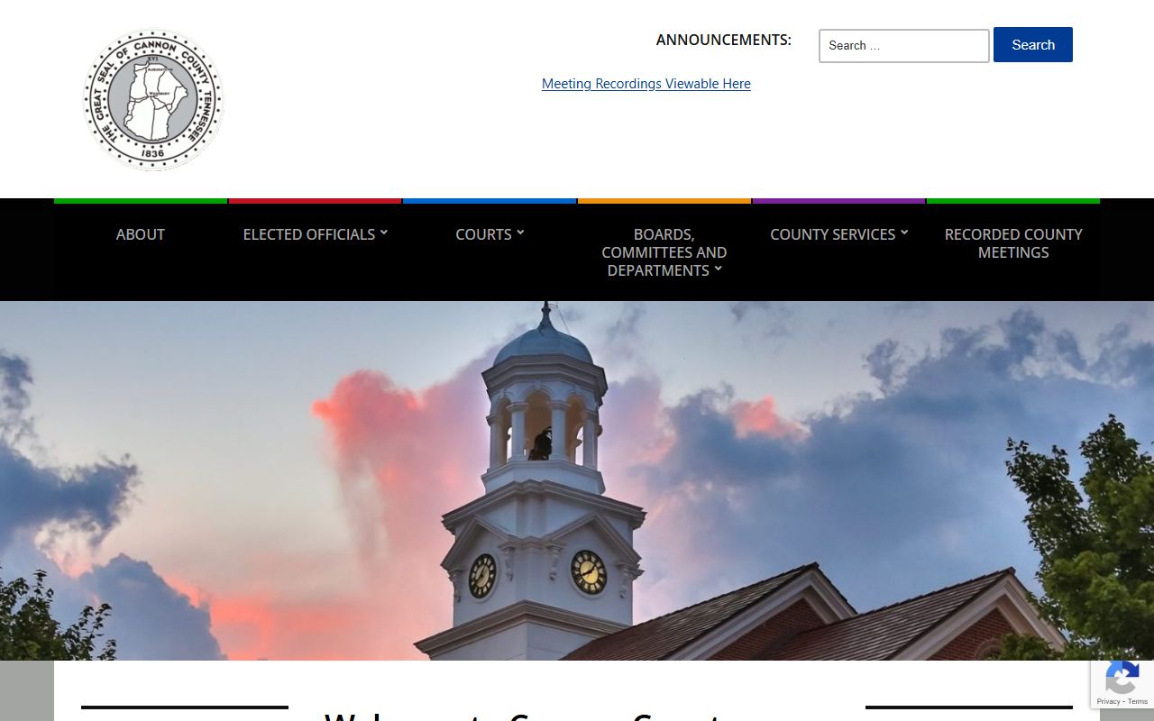 Cannon County government website portal showing county services and records resources