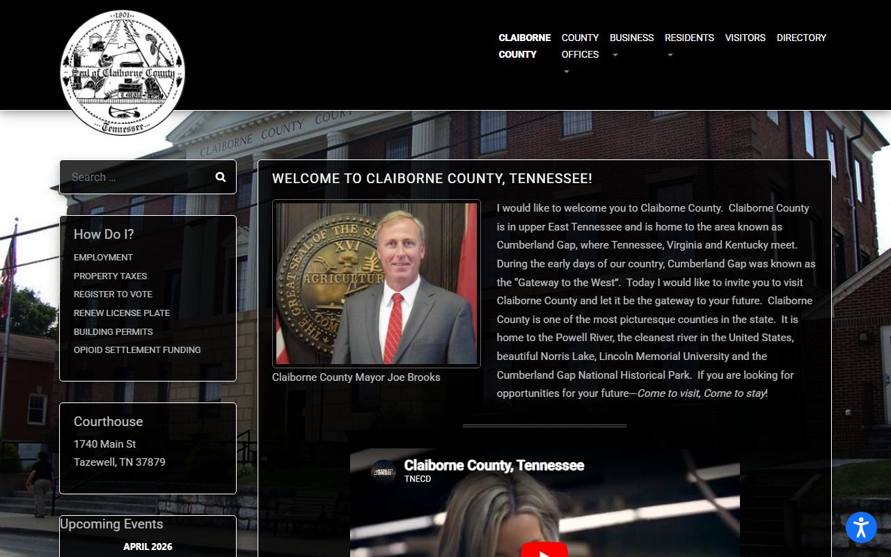 Claiborne County government portal with court and records information