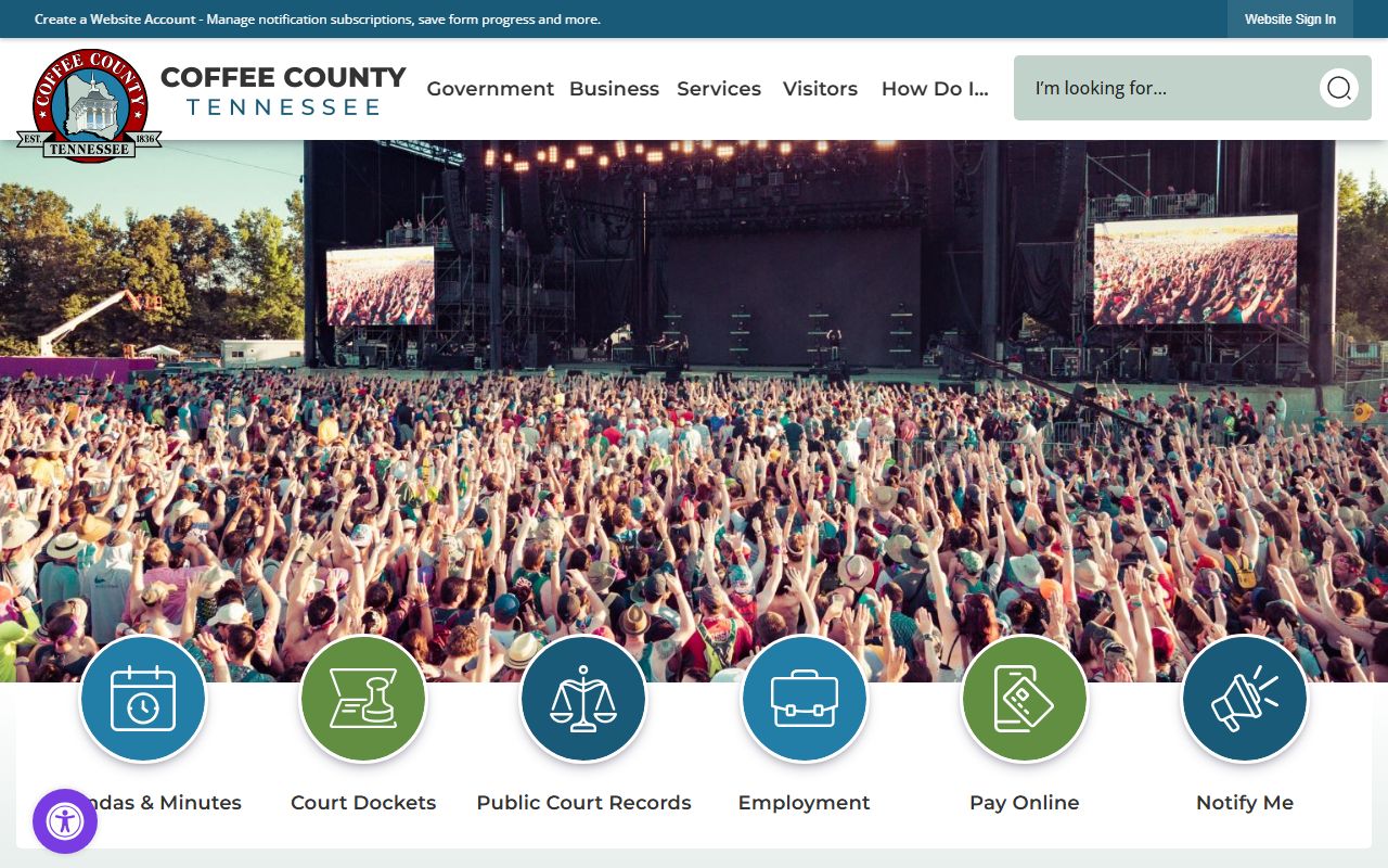 Coffee County government portal with information on local court and records services