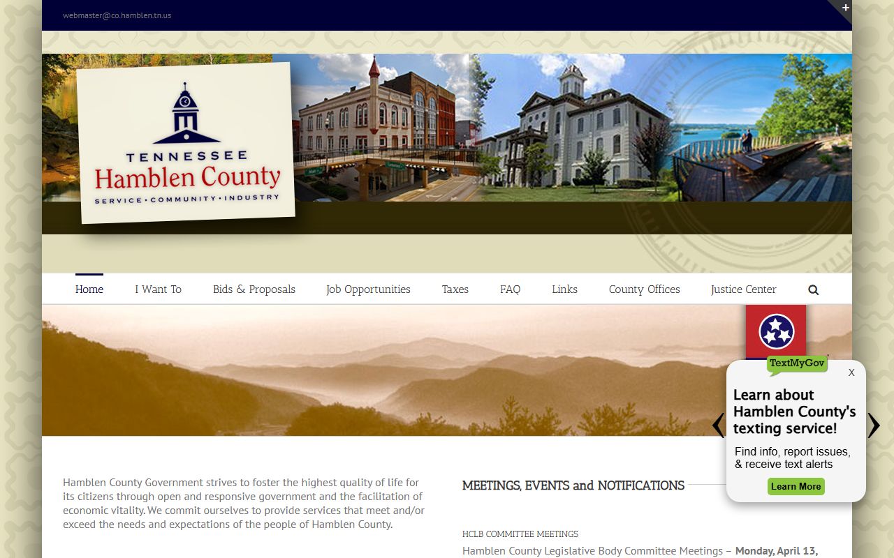Hamblen County government website portal showing county departments and public records access