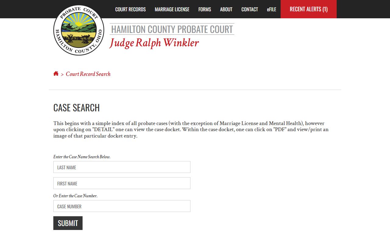 Hamilton County Probate Court record search portal for estate and conservatorship cases