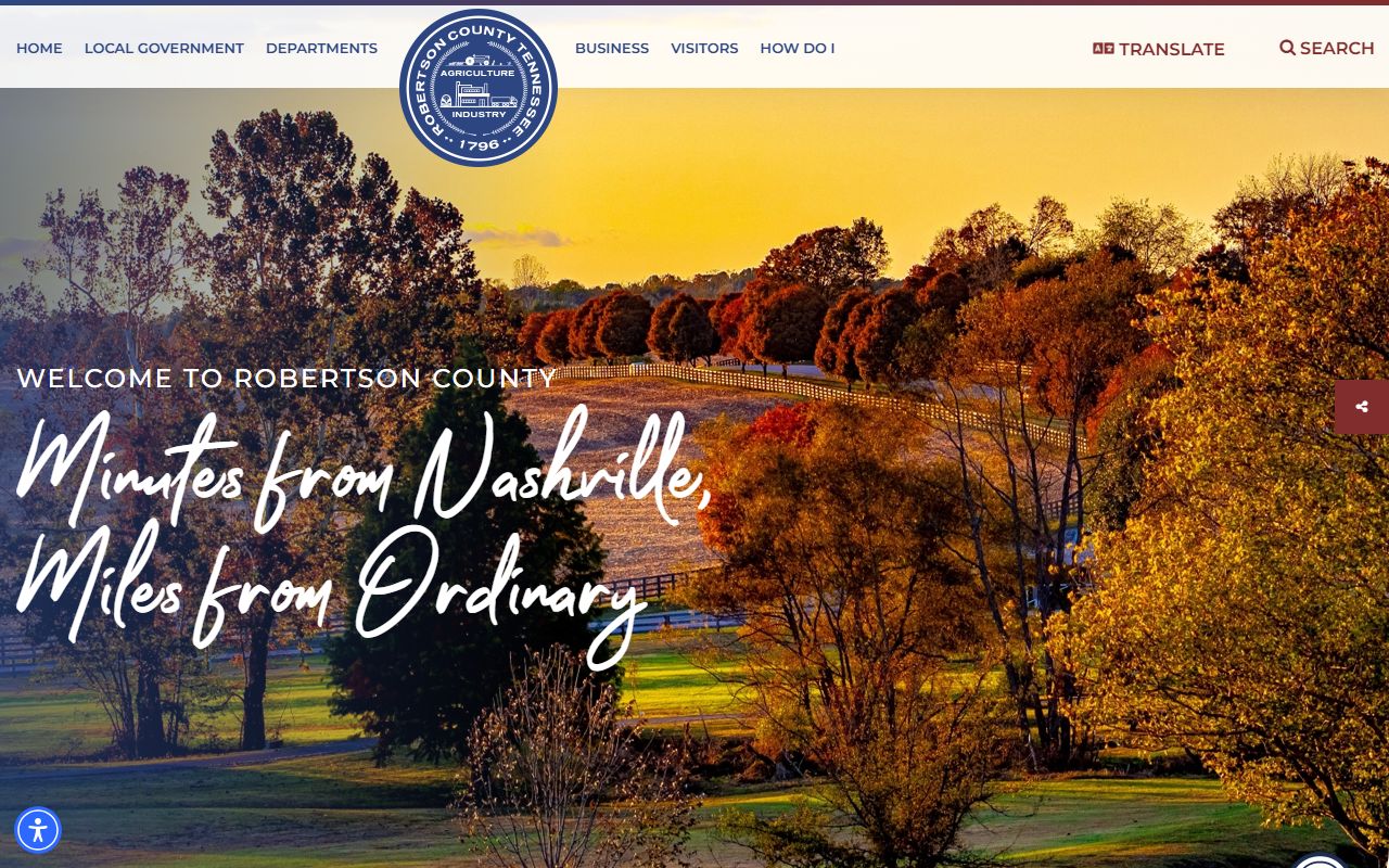 Robertson County government portal showing county offices and clerk resources