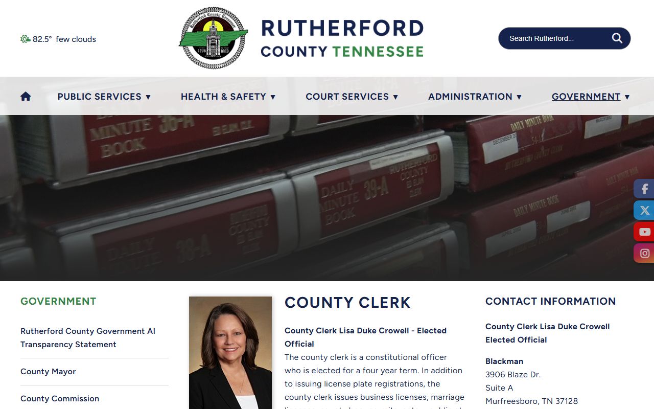 Rutherford County Clerk homepage for property and county records
