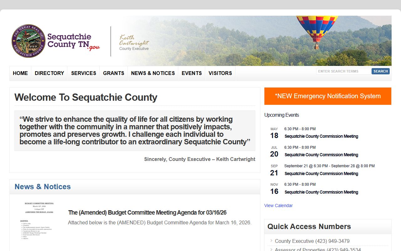 Sequatchie County government portal listing county offices and circuit court clerk