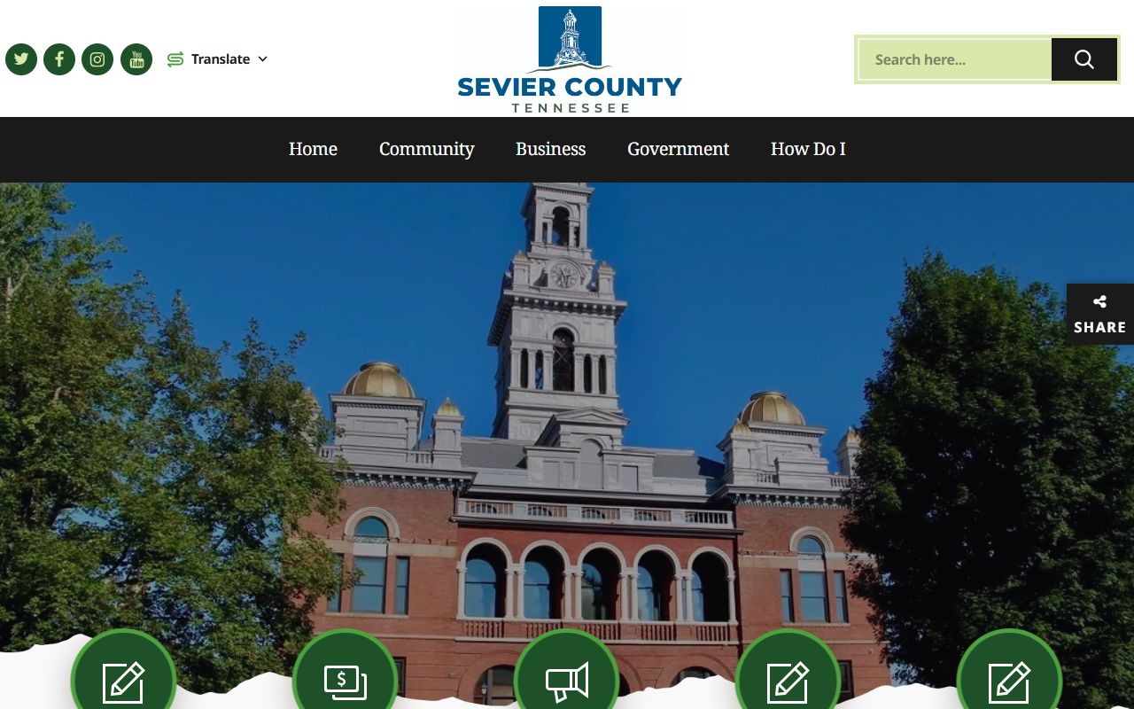Sevier County government portal showing county offices and records resources