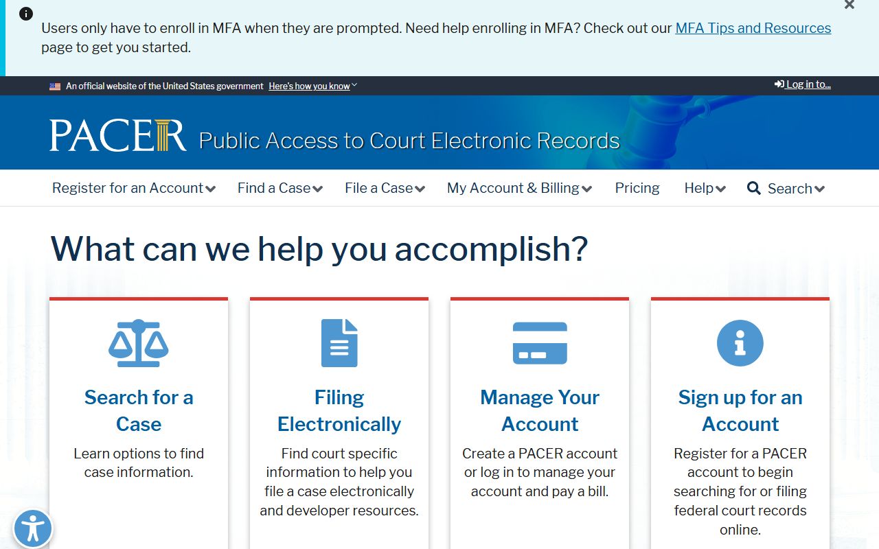 PACER federal court portal for searching Tennessee bankruptcy records and court filings online